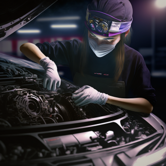 Drift Johnson a photo close up a female mechanic tuning the eng 155614d0-81d1-439b-8ed1-35e5340e64b9