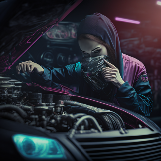 Drift Johnson a photo close up a female mechanic tuning the eng 326586a1-e7ce-4f6f-aeef-5a35769f2375