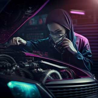 Drift Johnson a photo close up a female mechanic tuning the eng 801313c4-690c-459a-b170-4db3ca10412b