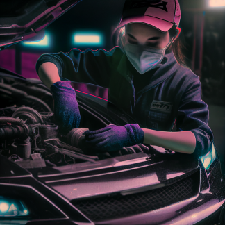 Drift Johnson a photo close up a female mechanic tuning the eng d6be4b3b-ab70-49d8-8d22-b21fbca87812