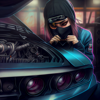 Drift Johnson a photo close up a female mechanic tuning the eng dbe44a72-c177-4175-9ddd-b4397576076a