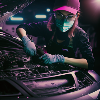 Drift Johnson a photo close up a female mechanic tuning the eng 2e17954b-804f-4996-9379-edea73113e60