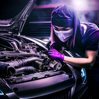 Drift Johnson a photo close up a female mechanic tuning the eng 63ad4af9-8533-4ac7-8ae4-9f902bd22df9