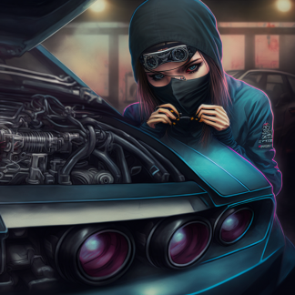 Drift Johnson a photo close up a female mechanic tuning the eng 86e08067-a5ff-4daf-ac46-2aca2954acae