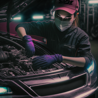 Drift Johnson a photo close up a female mechanic tuning the eng 99be3eee-34d9-42b6-83b0-27104ccd2587